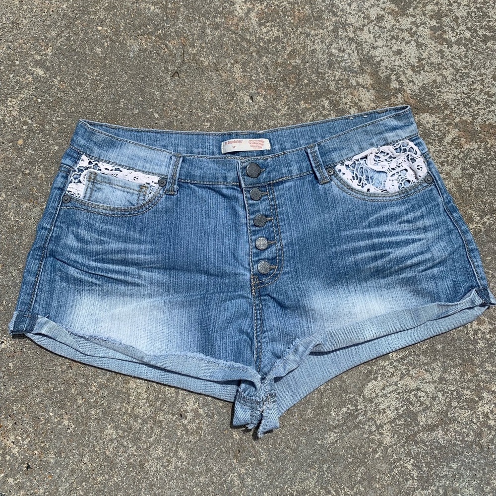 Blue Denim Shorts with Lace Pockets